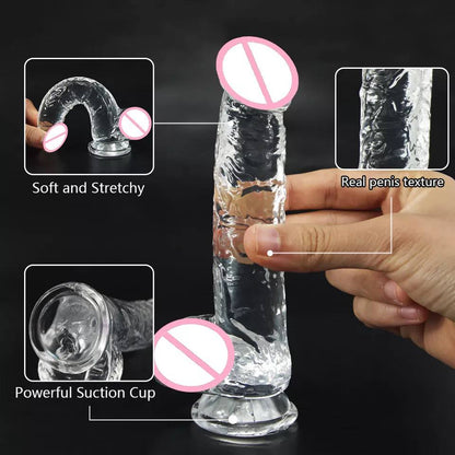 Dildo súper realista transparente